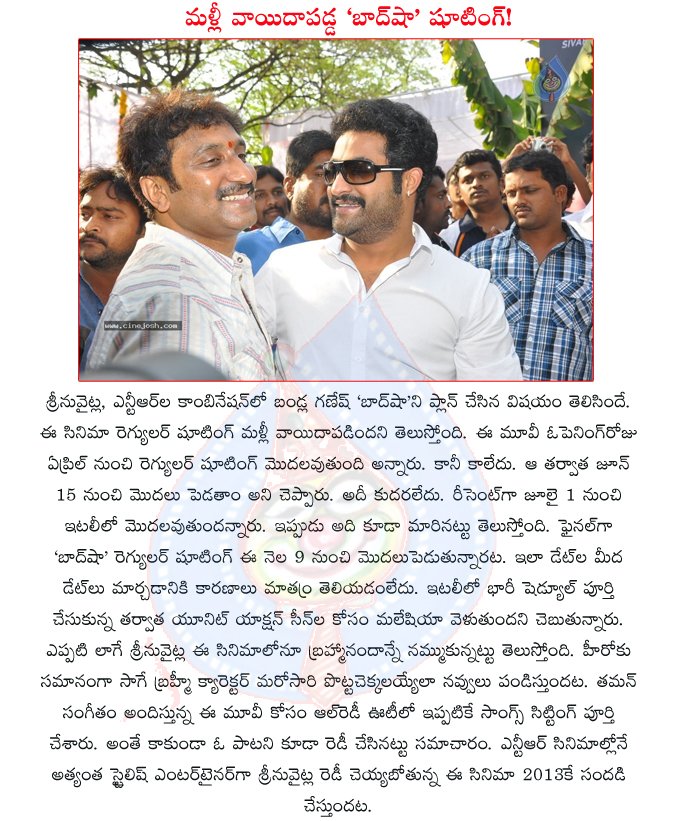 baadshah movie,baadshah movie details,postponed,july 1st week,regular shooting,july 9th,baadshah movie stils,ntr new movie baadshah,ntr srinu vytla combo,baadshah movie news  baadshah movie, baadshah movie details, postponed, july 1st week, regular shooting, july 9th, baadshah movie stils, ntr new movie baadshah, ntr srinu vytla combo, baadshah movie news